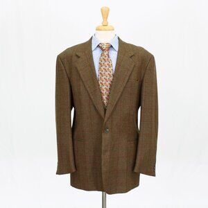 Gianfranco Ferre 43L Brown Check Two Button Wool Sport Coat Blazer Jacke…